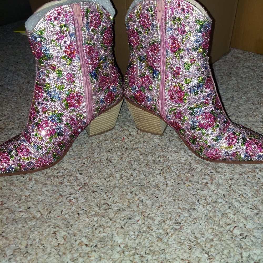 Embellished Pink Floral Ankle Boots